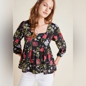 Anthropologie Dolan Top XS Babydoll Floral Blouse Colorful Whimsygoth Fairy